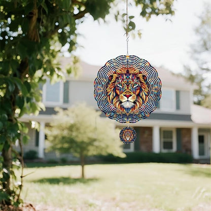 Wind Spinners Outdoor, Vintage Indian Lion 3D Stainless Steel Wind Sculpture Spinner for Garden Outside Hanging Decor Mother's Day Christmas Birthday Gifts for Women Men Mom Nana 9.8 in