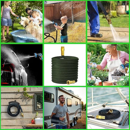 10FT Lightweight Garden Hose,Flexible Water Hose with Solid Brass Head,Kink-Free,Collapsible Hose,High Pressure Flat Water Hose for RV,Boat,Car Wash,Garden,Yard,Camper,Outdoor (GreenBlack, 10 feet)
