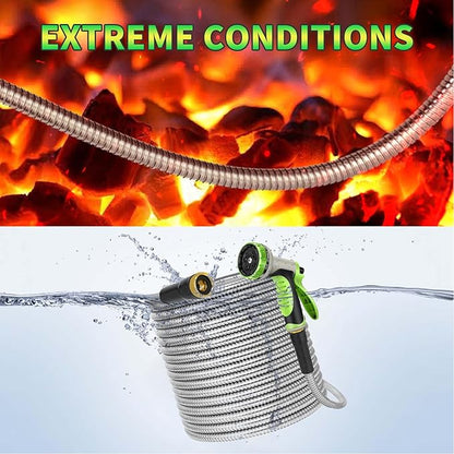 Stainless Steel Metal 25FT Garden Hose Lightweight, Puncture & Rust Proof Heavy Duty Water Hose for Yard, RV, Garden, Outdoor