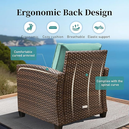 Patio Furniture Set Outdoor Furniture Brown Wicker Rattan Patio Conversation Sets with Cushion Outside Sofa Set,7 Pieces with Firepit Table,9 Seats,Blue