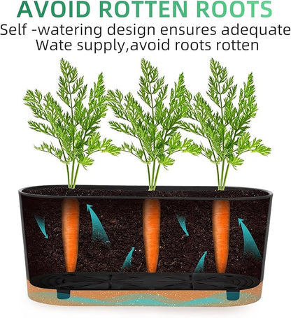 QCQHDU 16" L x 7.6" W x 7" H Window Planter Box, 2 Pack Self Watering Pots for Indoor Plants with Drainage Holes & Saucer, Outdoor Flower Pots Home Garden Modern Decor