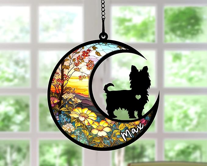 Personalized Dog Memorial, Custom Name Yorkshire Terrier Dog Christmas Ornament with Name, Custom Breeds, Pet Loss Light Catcher, Gifts for Lovers Loss of Pet Sympathy on Mothers Day Christmas