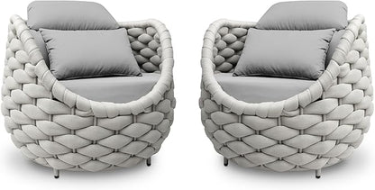 Patio Accent Chairs Set of 2: Aluminum Porch Lounge Chair with Arms - Woven Rope Cushioned Armchair - Modern One Seater Chair - Outdoor Deck Furniture for 400lbs Balcony Lanai Garden Hotel, Gray