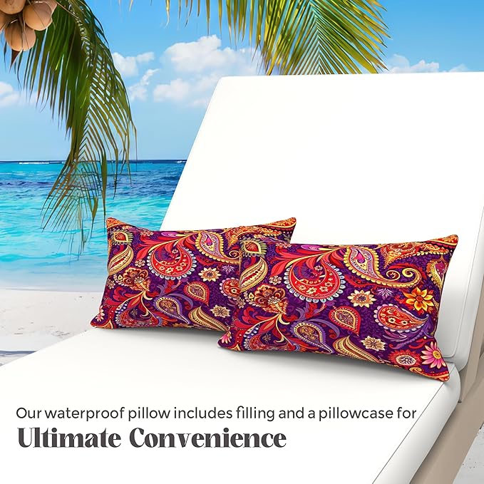 WOLKI Waterproof Outdoor Pillows 2x20 Feather and Down Filled Throw Pillow for Patio Furniture, Outside Decorative Pillow Set of 2
