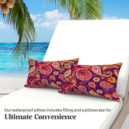 WOLKI Waterproof Outdoor Pillows 2x20 Feather and Down Filled Throw Pillow for Patio Furniture, Outside Decorative Pillow Set of 2