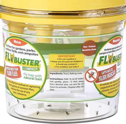 Flybuster Fly Trap | Outdoor Device for Catching Flies | 1-Liter Compact Size | Comes with One Flytrap and 1 Bait Packet | 10,000 Fly Capacity | Non-Toxic | Child & Pet Safe