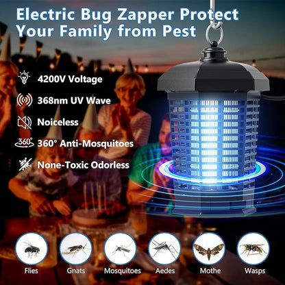 Bug Zapper Outdoor Indoor,Electric Mosquito Zapper Plug in,4200V Rechargeable Fly Trap with ABS Waterproof Cover,Electric Fly Zapper for Home Backyard Camping BBQ,Black