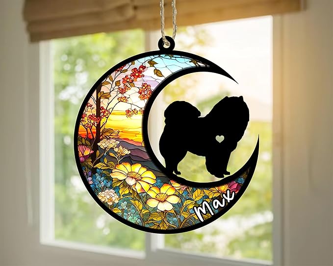 Personalized Dog Memorial, Custom Name Chow Chow Dog Christmas Ornament with Name, Custom Breeds, Pet Loss Light Catcher, Gifts for Lovers Loss of Pet Sympathy on Mothers Day Christmas