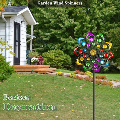 Viveta Kinetic Wind Spinner, 59 inch Outdoor Metal Windmills for Yard Garden, Double Wind Sculpture with Stable Stake, Multi-Color