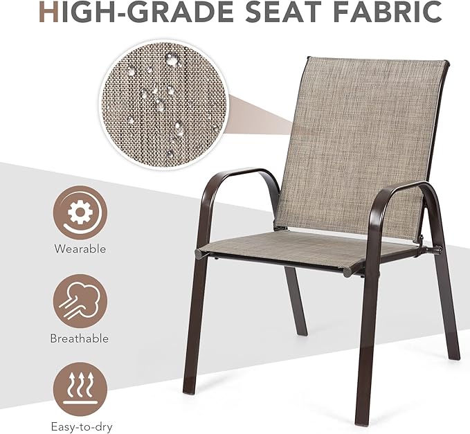 Tangkula 4 Piece Patio Dining Chairs, Outdoor Bistro Chairs W/Curved Armrests, Easy-to-Dry Fabric, Reinforced Steel Frame, Wide & Comfortable Camping Chairs for Garden, Poolside, Backyard (2, Grey)