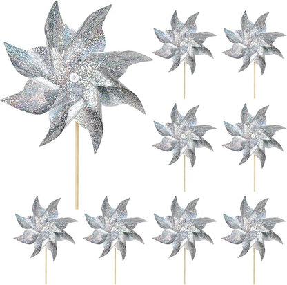 HOOSUN 10 Pack Reflective Pinwheels for Yard and Garden,Wind Spinners Outdoor Bird Scare Devices,Sparkly Windmills for Garden Decor Scare Birds Away Wind Spinners for Outside Patio Yard Lawn