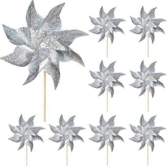 HOOSUN 10 Pack Reflective Pinwheels for Yard and Garden,Wind Spinners Outdoor Bird Scare Devices,Sparkly Windmills for Garden Decor Scare Birds Away Wind Spinners for Outside Patio Yard Lawn