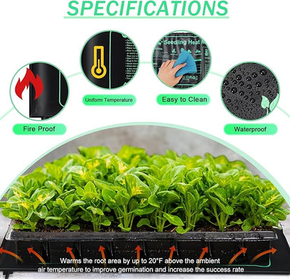 ROCEEI 12 Pack Seedling Heat Mat Bulk, 10" x 20.75" Heat Mats for Seed Starting Plant Heating Mat Grow Mats Waterproof Hydroponic Heating Pad Warm Seed for Greenhouse Plants Germination Grow