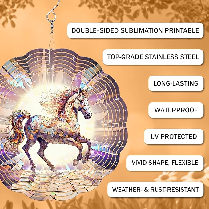 Horse Wind Spinner, 3D Hanging Stainless Steel Garden Spinner, Wind Spinner Hanging for Outdoor & Indoor Décor, Unique Gifts for Yard Garden Decoration or Patio Décor (Horse)