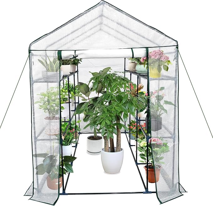 Greenhouse for Outdoors,Walk in 3-Tier 9 Shelves Green House w/ Roll-Up Zippered Door Anchors and Ropes,Waterproof & UV Protected Plant Garden Hot House for Garden Patio Backyard,57 x 85 x 76''
