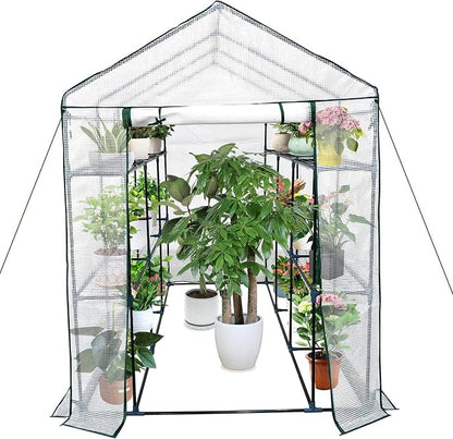 Greenhouse for Outdoors,Walk in 3-Tier 9 Shelves Green House w/ Roll-Up Zippered Door Anchors and Ropes,Waterproof & UV Protected Plant Garden Hot House for Garden Patio Backyard,57 x 85 x 76''