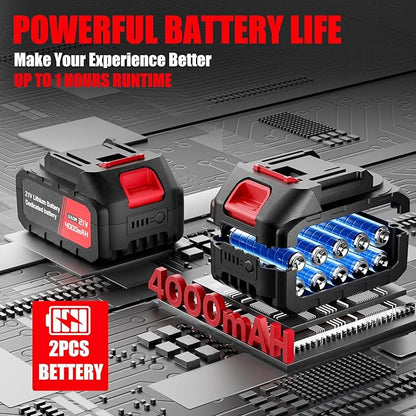 Cordless Tiller Cultivator, 360RPM 9inch Wide Electric Garden Tiller,Total 8000mAh Battery Powered Mini Cultivator,48 Steel Tines Portable Rotary Tiller for Gardening (2 x 4.0AH Battery)