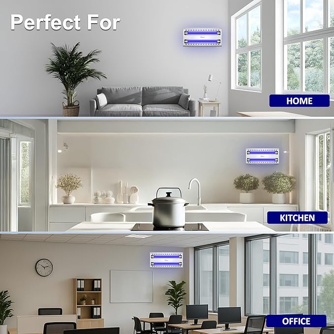 Awoco 12W LED Stainless Steel 100V-240V Wall Mount Sticky Fly Trap Lamp for Capturing Flies, Mosquitoes, Moths and Flying Insects, Perfect for Home, Restaurants, Kitchens, Warehouses