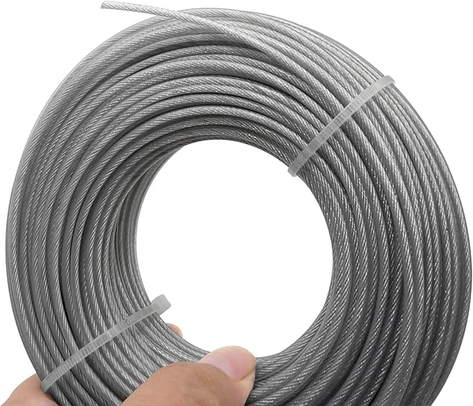 Grass Trimmer Line Nylon Steel 0.095'' 164ft/50m Round String Trimmer Spool Replacement, Steel Metal Core and Nylon Coating for Tough Weeds in Gardens and Lawns