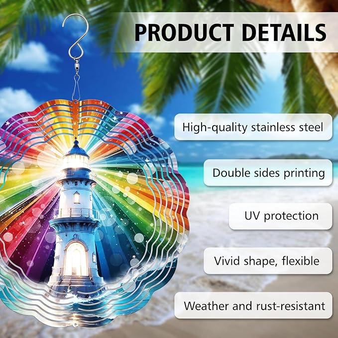 Lighthouse Wind Spinner, Lighthouse Wind Spinner Hanging for Yard and Garden, Unique Gift Wind Spinner, 3D Hanging Wind Spinner Outdoor