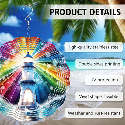 Lighthouse Wind Spinner, Lighthouse Wind Spinner Hanging for Yard and Garden, Unique Gift Wind Spinner, 3D Hanging Wind Spinner Outdoor