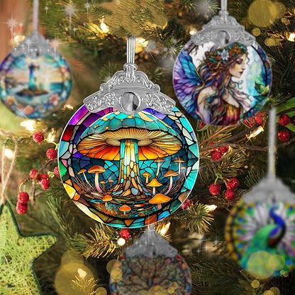 Stained Glass Suncatcher, Jocidea Mushroom Ornament, Christmas Ornaments, Holidays Ornaments, Christmas Tree Decor, Mushroom Decor for Home, Mushroom Gifts