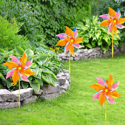 6 Pcs Reflective Pinwheels Wind Spinner for Yard and Garden, Decorative Windmill Toy Pinwheel for Kids, Colorful Garden Wind Spinners Outdoor Party Decorations, Pinwheels to Scare Birds Away