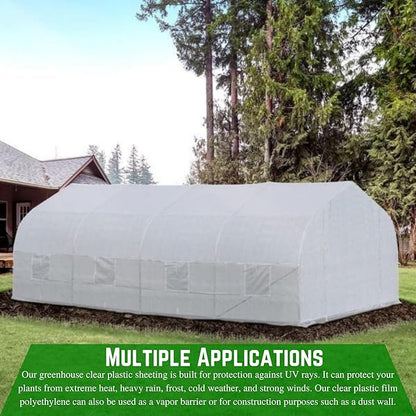 Farm Plastic Supply - String Reinforced 4 Year UV Resistant 10 mil White Greenhouse Plastic Sheeting - 4 Year UV Resistant Polyethylene Greenhouse Film, Hoop House Green House Cover (32' x 75')