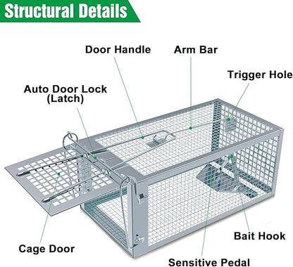 4 Packs Humane Rat Trap Outdoor, Wanqueen Humane Mouse Traps Indoor, Small Rodent Chipmunk Squirrel Trap and Other Live Animal Cage Catch and Release