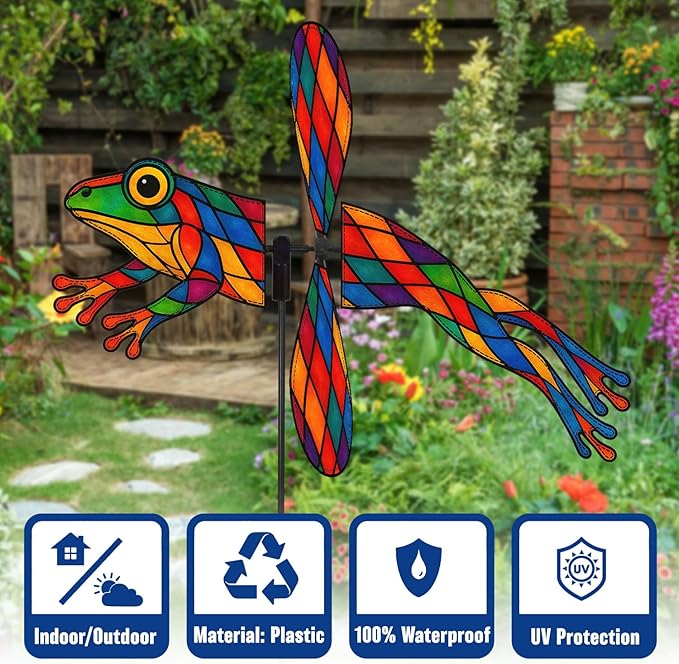 Frog Petite Spinner Outdoor, Frog Wind Spinner for Yard and Garden