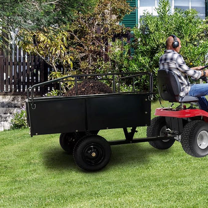 Heavy Duty Tow Behind Dump Cart - 900 Lb Capacity 15 Cu.Ft Steel Utility Trailer, Removable Sides, Foot-Operated Dump for ATVs, UTVs, Lawn Mowers, Garden Yard