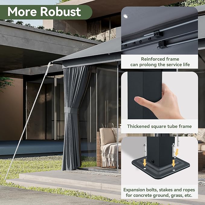 AOXUN Outdoor Gazebo for Patio 10x13, Metal Frame Canopy with Double Roofs, Heavy Duty Party Tent and Shelter with Mosquito Netting and Privacy Screen for Backyard, Lawn, Garden,Deck (Dark Gray)