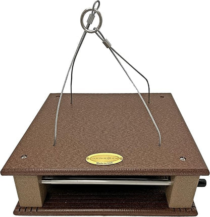 DutchCrafters Poly Gilbertson Large Covered Blue Bird Feeders for Outdoors Hanging, Bluebird Feeder for Mealworms - Amish USA Made (Milwaukee Brown & Weatherwood)