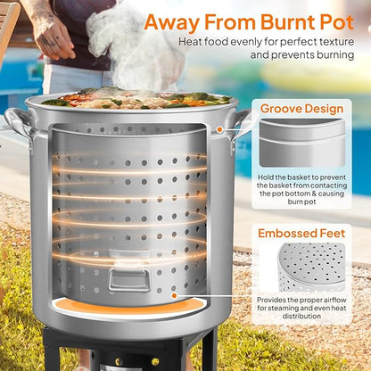 ROVSUN 82-Quart Stainless Steel Turkey Fryer & Seafood Boil Pot with Basket, Lid & Hook, Large Stock Pot for Outdoor Cooking of Turkey, Crawfish, Crab, Lobster & Shrimp