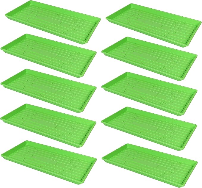 SUNPACK 10" x 20" Heavy Duty Shallow Plastic Seed Starting Tray, Green, 1" (Pack of 10) - No Drainage Holes, Perfect for Greenhouses or Indoor Gardening