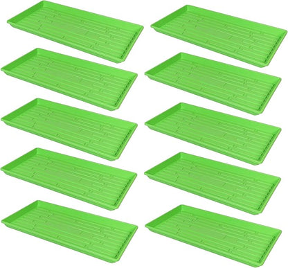 SUNPACK 10" x 20" Heavy Duty Shallow Plastic Seed Starting Tray, Green, 1" (Pack of 10) - No Drainage Holes, Perfect for Greenhouses or Indoor Gardening