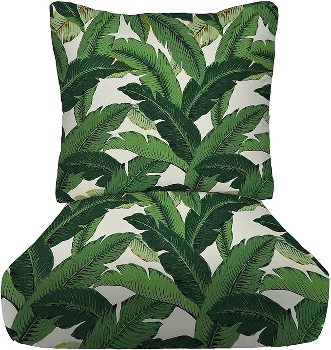 RSH DECOR Deep Seating Cushion with Pillow Back | 24” x 26” Seat | Water and Fade-Resistant Spun Fabric | Outdoor Chair Cushion Set for Patio Furniture | Swaying Palm Aloe