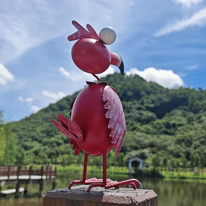 Metal Flamingo Decor Garden Staute Outside - Art Red Flamingos Yard Art Outdoor Garden Sculptures for Patio Backyard Porch Decoration, Gifts for Mom
