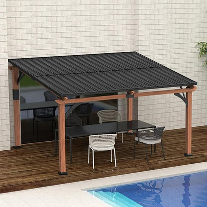 Macrout 10'x12' Outdoor Gazebo, Heavy Duty Pergola with Sloped Metal Roof and Aluminum Frame, Permanent Gazebos for Patio, Decks, Backyard, Garden, 4718 (10'x12')
