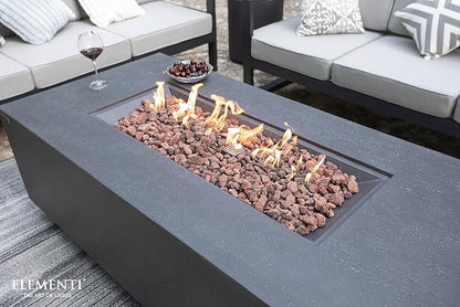 Elementi Andes Gas Fire Pit Cast Concrete Fire Table, Outdoor Fire Pit Electronic Ignition | Canvas Cover, Lava Rock Included | Free AMS Wind Guard & Table-top Firepit | Dark Gray (Propane Gas)