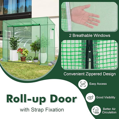 Happygrill Mini Greenhouse, Walk-in Greenhouse w/PE Cover, 4 Wind Ropes & Ground Stakes, Roll-up Zipper Door, Double-Layer Screen Windows, Portable Small Greenhouses for Outdoors, 6.6 x 2.5 x 5.6 FT