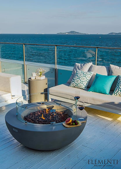 Elementi | Bundle Lunar Gas Fire Pit Cast Concrete 42" Round Fire Table, Outdoor Fire Pit Electronic Ignition | Canvas Cover, Lava Rock Included | Light Gray (Natural Gas)