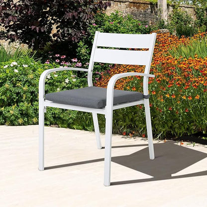Soleil Jardin Outdoor Aluminum 4-Piece Patio Dining Chairs with Cushions, Stackable Bistro Chairs for Balcony, Garden, Backyard, White Finish & Grey Cushion