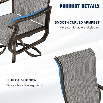 UDPATIO Patio Swivel Chairs Set of 4, Outdoor Swivel Chairs High Back with All Weather Textilene Metal Rocking Frame for Lawn Garden Backyard, Gray White