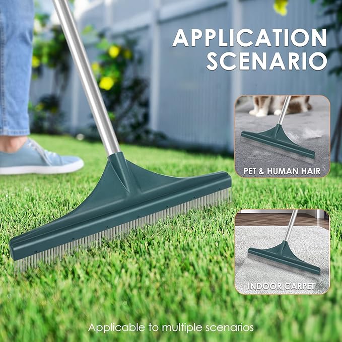 ORIENTOOLS Artificial Turf Rake, 51" Foldable Artificial Grass Rake with Adjustable Steel Handle, Lawn Broom Brush for Astroturf, Carpet Pet Hair, Grass Leaves and Debris