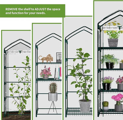 Mini Greenhouse for Indoor Outdoor, Small Plants Green House with 4 Tier Shelves, Portable Plastic Greenhouses with Transparent PVC Cover for Garden Backyard Patio Balcony Porch