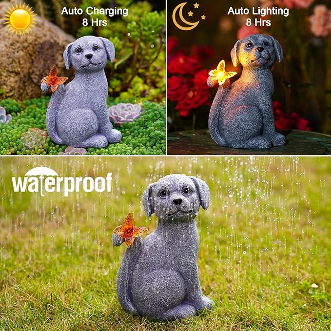 Nacome Dog Outdoor Statues for Garden: Outside Decor with Butterfly Clearance for Yard Art Lawn Ornaments Porch Patio Balcony Home House - Birthday Gifts for Grandma Mom Women