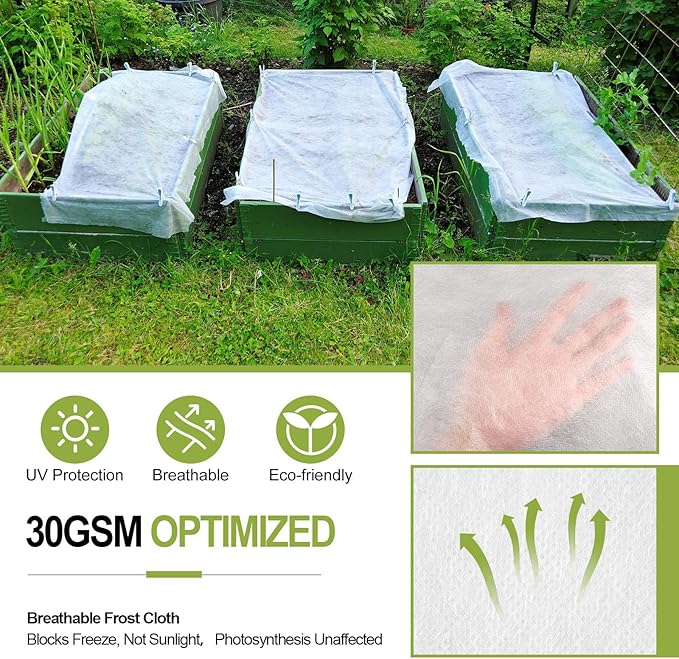 Plant Covers Freeze Protection, 10X50FT Reusable Thickened Winter Floating Row Covers, Frost Cloth Blanket Shade Cloth Garden Fabric Plant Cover for Raised Beds Vegetables Insect Winter Frost