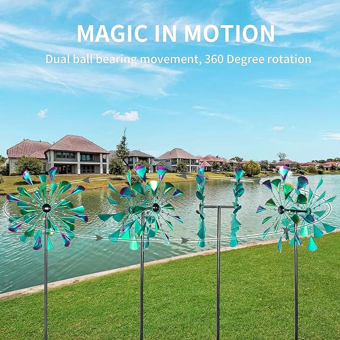 DECOROCA Kinetic Wind Spinners Outdoor - Large Metal Wind Sculptures & Spinners for Yard Patio Lawn Garden Decorations, Windmill Outdoor Clearance with Stable Metal Stake(Turquoise)