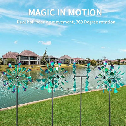 DECOROCA Kinetic Wind Spinners Outdoor - Large Metal Wind Sculptures & Spinners for Yard Patio Lawn Garden Decorations, Windmill Outdoor Clearance with Stable Metal Stake(Turquoise)